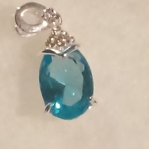 Light Swiss Blue Topaz Pendant Sterling Silver Rhodium-plated Diamond